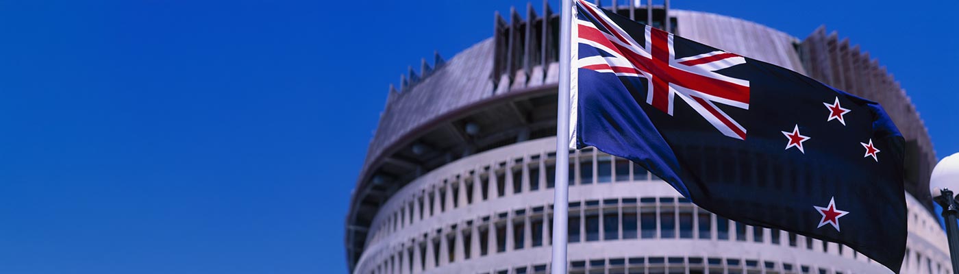 New Zealand government building with flag 