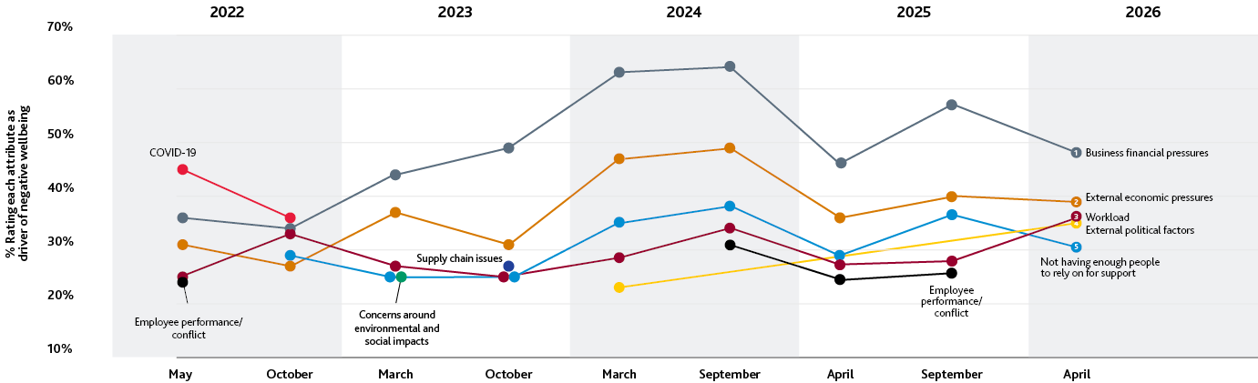 Top five drivers of negative wellbeing over time